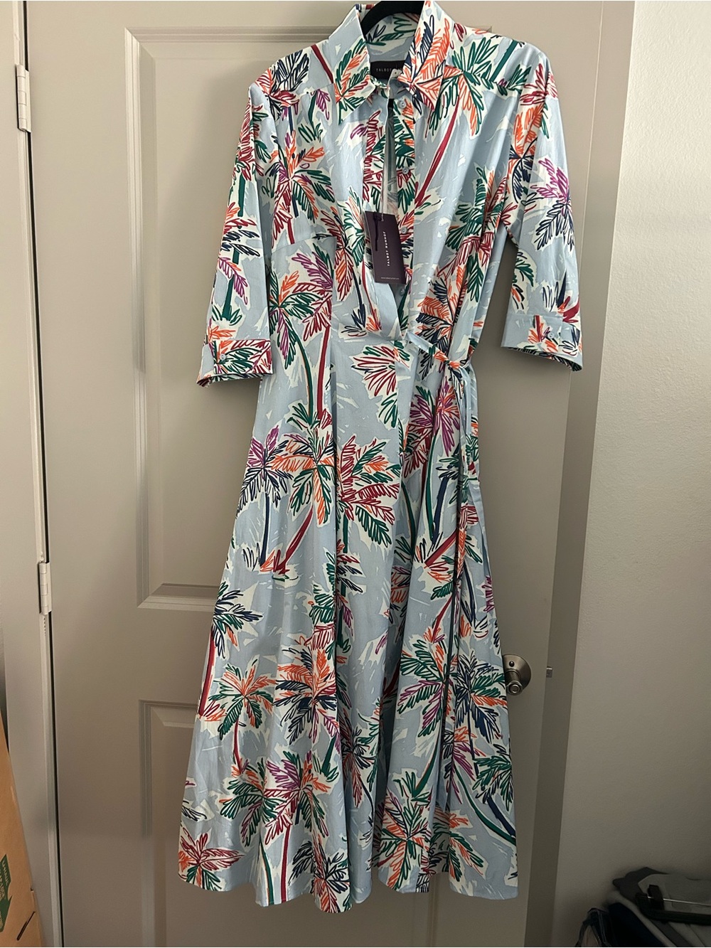 Talbots Light Blue Tropical Wrap Midi Dress